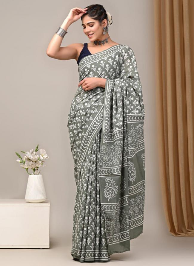 Cotton Grey Casual Wear Printed Saree